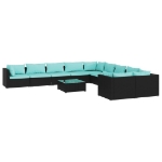 Set Divani da Giardino 11 pz con Cuscini in Polyrattan Nero