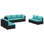 Set Divani da Giardino 7 pz con Cuscini in Polyrattan Nero