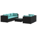 Set Salotto da Giardino 6 pz con Cuscini in Polyrattan Nero