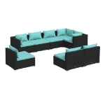 Set Divani da Giardino 8 pz con Cuscini in Polyrattan Nero