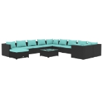 Set Divani da Giardino 12 pz con Cuscini in Polyrattan Nero