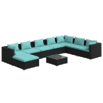 Set Salotto da Giardino 9 pz con Cuscini in Polyrattan Nero