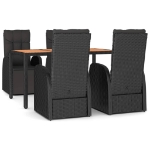 Set Pranzo Giardino 5pz Nero Polyrattan Legno Massello Acacia