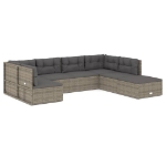 Set Divani da Giardino 7 pz con Cuscini in Polyrattan Grigio