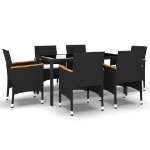 Set Mobili Pranzo Giardino 7 pz Polyrattan Vetro Temperato Nero