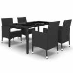 Set da Pranzo Giardino 5 pz Polyrattan e Vetro Temperato Nero