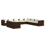 Set Divani da Giardino 10 pz con Cuscini in Polyrattan Marrone