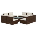 Set Divani da Giardino 9 pz con Cuscini in Polyrattan Marrone