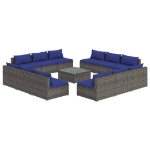 Set Divani da Giardino 13 pz con Cuscini in Polyrattan Grigio