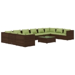 Set Divani da Giardino 11 pz con Cuscini in Polyrattan Marrone