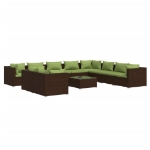 Set Divani da Giardino 11 pz con Cuscini in Polyrattan Marrone