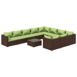 Set Divani da Giardino 11 pz con Cuscini in Polyrattan Marrone