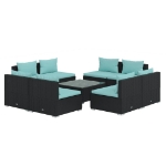 Set Salotto da Giardino 9 pz con Cuscini in Polyrattan Nero