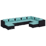 Set Divani da Giardino 9 pz con Cuscini in Polyrattan Nero