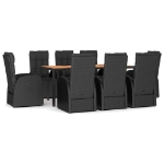 Set Pranzo Giardino 9pz Nero Polyrattan e Legno Massello Acacia