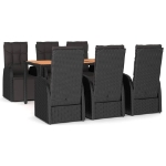 Set Pranzo Giardino 7pz Nero Polyrattan e Legno Massello Acacia