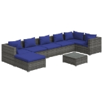 Set Divani da Giardino 8 pz con Cuscini in Polyrattan Grigio