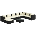 Set Salotto da Giardino 9 pz con Cuscini in Polyrattan Nero