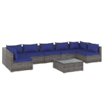 Set Divani da Giardino 8 pz con Cuscini in Polyrattan Grigio