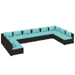 Set Divani da Giardino 10 pz con Cuscini in Polyrattan Nero