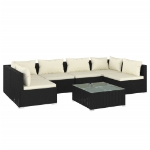 Set Salotto da Giardino 7 pz con Cuscini in Polyrattan Nero