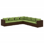 Set Divani da Giardino 7 pz con Cuscini in Polyrattan Marrone