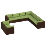 Set Divani da Giardino 9 pz con Cuscini in Polyrattan Marrone