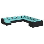 Set Divani da Giardino 11 pz con Cuscini in Polyrattan Nero