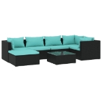 Set Salotto da Giardino 7 pz con Cuscini in Polyrattan Nero