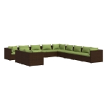 Set Divani da Giardino 11 pz con Cuscini in Polyrattan Marrone