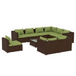 Set Divani da Giardino 10 pz con Cuscini in Polyrattan Marrone