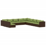 Set Divani da Giardino 11 pz con Cuscini in Polyrattan Marrone