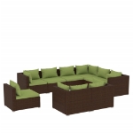 Set Divani da Giardino 9 pz con Cuscini in Polyrattan Marrone