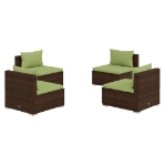 Set da Giardino 4 pz con Cuscini in Poly Rattan Marrone