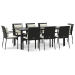 Set da Pranzo da Giardino 9 pz con Cuscini Nero in Polyrattan