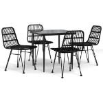 Set da Pranzo da Giardino 5 pz Nero in Polyrattan