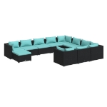 Set Divani da Giardino 11 pz con Cuscini in Polyrattan Nero