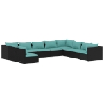 Set Salotto da Giardino 10pz con Cuscini in Polyrattan Nero