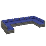 Set Divani da Giardino 10 pz con Cuscini in Polyrattan Grigio