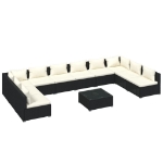 Set Divani da Giardino 11 pz con Cuscini in Polyrattan Nero