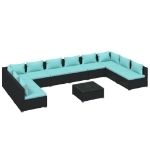 Set Divani da Giardino 11 pz con Cuscini in Polyrattan Nero