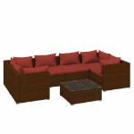 Set Divani da Giardino 7 pz con Cuscini in Polyrattan Marrone