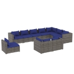 Set Divani da Giardino 10 pz con Cuscini in Polyrattan Grigio