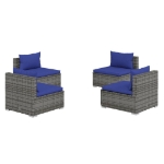 Set Divani da Giardino 4 pz con Cuscini in Polyrattan Grigio