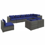 Set Divani da Giardino 9 pz con Cuscini in Polyrattan Grigio