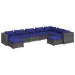 Set Divani da Giardino 9 pz con Cuscini in Polyrattan Grigio