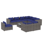 Set Divani da Giardino 10 pz con Cuscini in Polyrattan Grigio