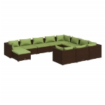 Set Divani da Giardino 11 pz con Cuscini in Polyrattan Marrone