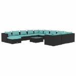 Set Divani da Giardino 13 pz con Cuscini in Polyrattan Nero