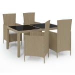 Set Mobili da Pranzo Giardino 5 pz con Cuscini Polyrattan Beige